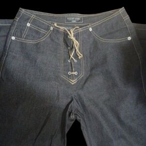 90's Flare Lace Up Black Jeans 28 Street Wear Y2k Grunge No Waist Urban Goth